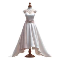 Elegant white wedding dress with lace detail on mannequin