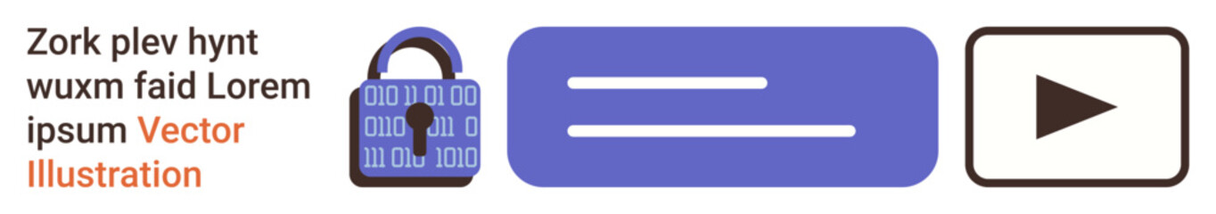 Cybersecurity, user interface design, media playback, data privacy, digital security, access control. Lock symbol with code, horizontal lines triangle. Cybersecurity and user interface design