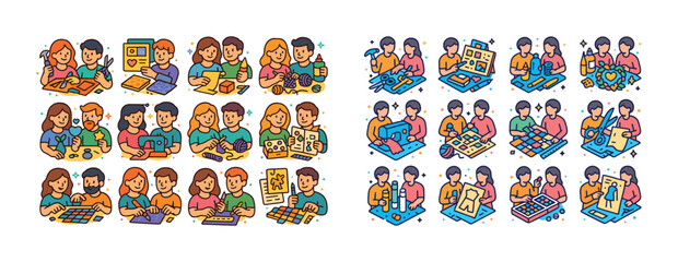 Adults engaged in creative group activities and hobbies