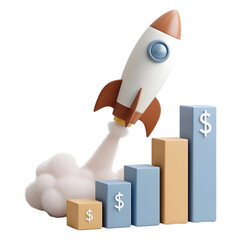 Rocket Launching From Financial Growth Bar Chart
