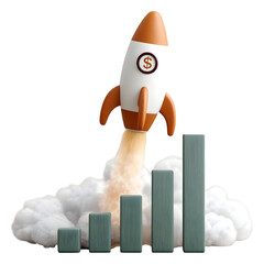 Rocket launching from bar chart symbolizes financial growth