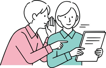 ビジネス同僚が秘密をささやき、機密情報を共有し、専門的なオフィスでの議論、チームワークのコミュニケーションベクトル