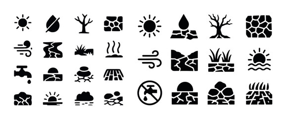 Collection of drought and dry land icons illustrating environmen