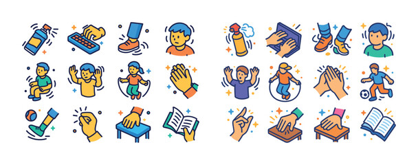 Fototapeta premium Colorful emoji illustrations of people in various activities and