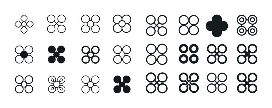 Set of drone icons in various styles for quadcopter design conce