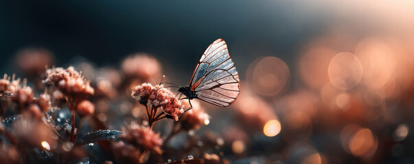 Butterfly on flower in nature close-up photography soft focus environment serene concept