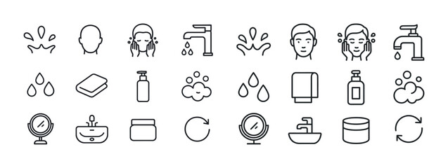 Cleanliness routine icons: handwashing, skincare, hygiene
