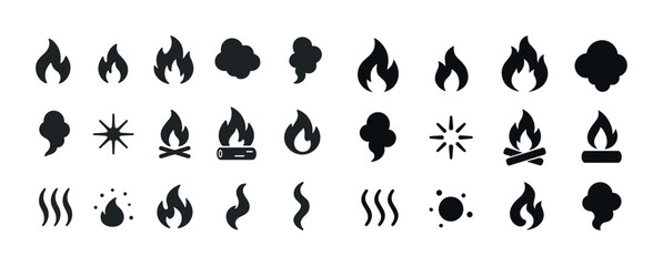 Collection of fire, smoke, and heat icons in various styles