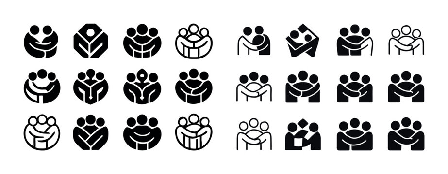 Diverse collection of embrace symbols illustrating unity and tog