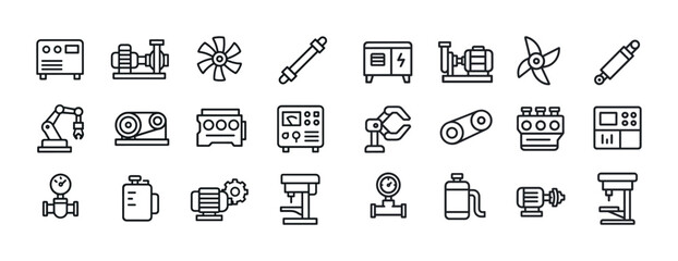 Set of industrial engineering icons: machines, tools, and equipm