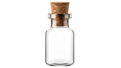 Empty small glass vial with cork stopper, perfect for samples or messages