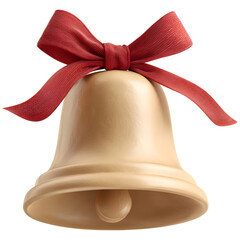 Elegant Golden Bell Adorned with a Red Ribbon Bow on White