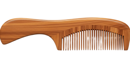Wooden wide-tooth comb with smooth handle on transparent background
