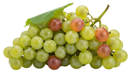 Fresh green and red grapes cluster with leaf on transparent background