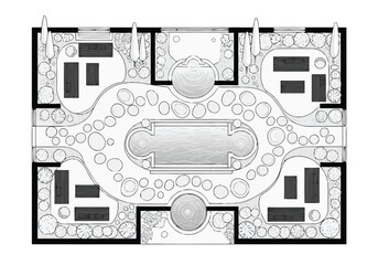 Elegant Landscape Design Plan Top View Pool Seating and Garden Layout Concepts layout architecture interior design icons exclusive