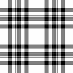 Seventies background tartan fabric, scenery vector texture textile. Back check pattern plaid seamless in gray and white colors.