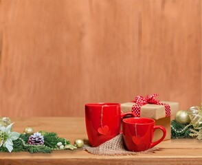 Beautiful holiday Christmas decoration and cup