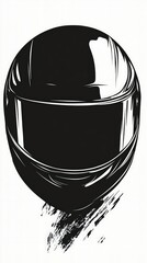 Sleek Black Motorcycle Helmet Front View Illustration.