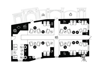 Modern cinema layout plan with seating arrangement and icons top view layout architecture interior design icons exclusive