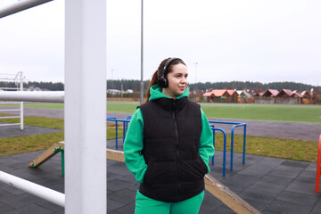 a girl does sports at the stadium