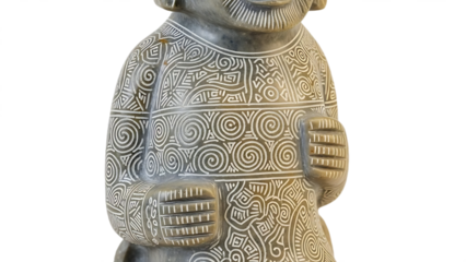 Intricately carved stone statue of a mythical creature on transparent background