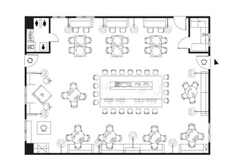 Modern Office Space Floor Plan Design with Meeting Rooms and Workstations layout architecture interior design icons exclusive