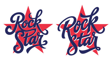 Obraz premium Set of hand-drawn rock star vector inscriptions on a white background