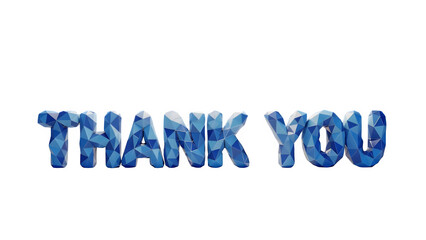 Thank you text rendered in a striking blue low poly 3d graphic style on a black background