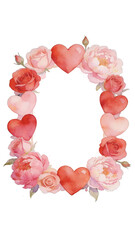 Watercolor Valentine&rsquo;s Day Floral Frame with Hearts &mdash; Romantic Clipart Border