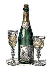 Champagne Romantic vintage illustration on white background