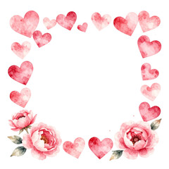 Watercolor Valentine&rsquo;s Day Floral Frame with Hearts &mdash; Romantic Clipart Border