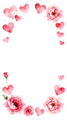 Watercolor Valentine&rsquo;s Day Floral Frame with Hearts &mdash; Romantic Clipart Border