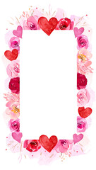 Watercolor Valentine&rsquo;s Day Floral Frame with Hearts &mdash; Romantic Clipart Border