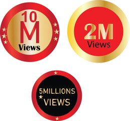 Million Views Achievement Badges Set in Red and Gold