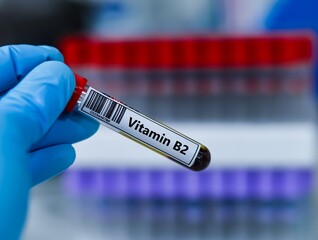 Naklejka premium Blood sample tube for vitamin B2 test analysis.