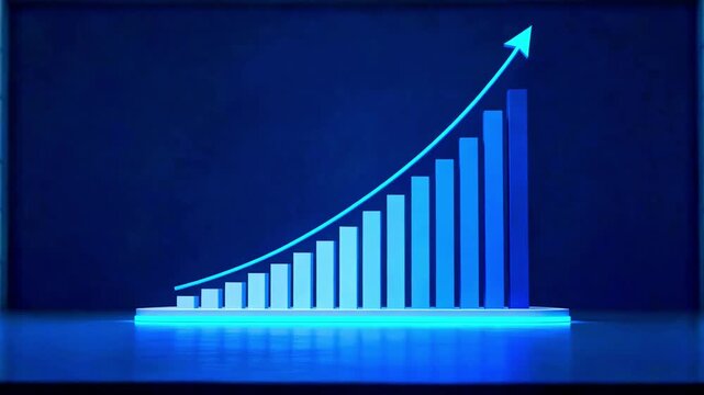 Business growth chart rising arrow blue background success financial investment market trend data analysis progress upward trajectory digital visualization corporate achievement future planning metric