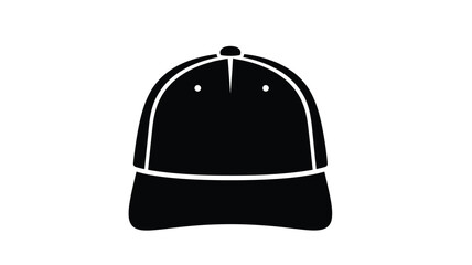 A simple black and white illustration of a baseball cap silhouette