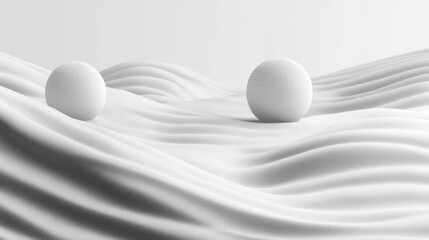 Abstract white landscape with spheres, studio shot
