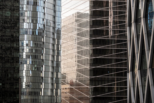 Corporate abstract architecture office building facade with modern business finance theme in urban environment and professional geometric background