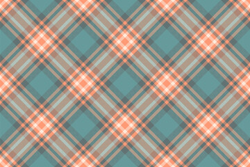 Order seamless tartan fabric, sixties check pattern texture. Popular textile plaid vector background in orange and pastel colors.