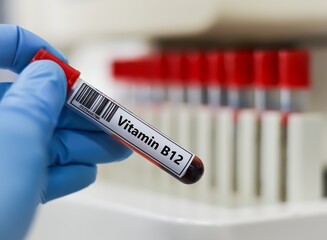 Fototapeta premium Blood sample tube for vitamin B12 test analysis.