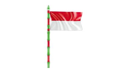 Indonesian Flag Waving on Bamboo Pole, Isolated