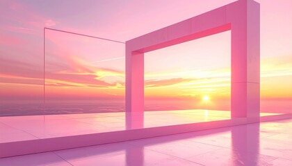Surreal Pink Architecture at Sunset - A Dreamlike Landscape.