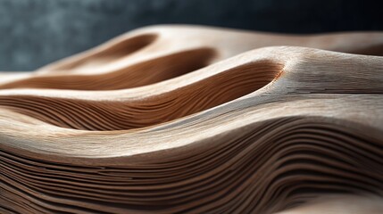 Abstract wood carving, flowing lines, studio setting, design inspiration