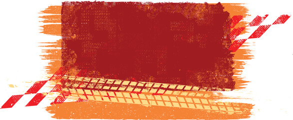 Grunge racing banner with checkered flag pattern and tire track texture , perfect for motorsport design. Racing-inspired grunge background for automotive branding design. Vector illustration. © miloje