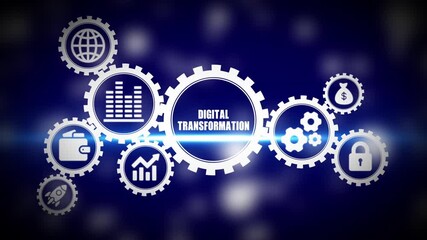 Digital Transformation Concept with Gears and on Blue Background business technology innovation - Powered by Adobe