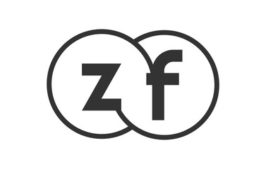 ZF business company emblem with outline rounds and letters z f. Logo template of two merged circles for brand identity, logotype. Vector Infinity symbol