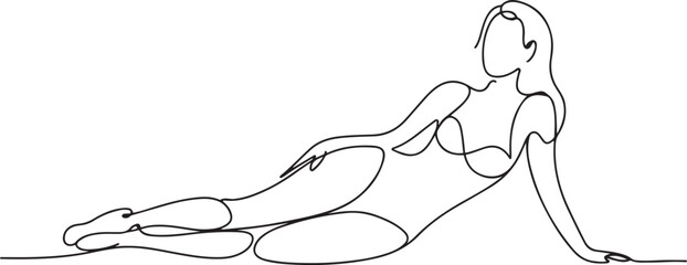 A woman wearing a swimsuit, sitting back, beautiful.one line  vector illustration  with out background