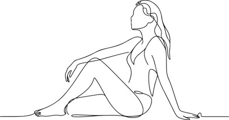 A woman wearing a swimsuit, sitting back, beautiful.one line  vector illustration  with out background