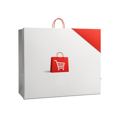 Red and white shopping bag sale mockup isolated on black background
